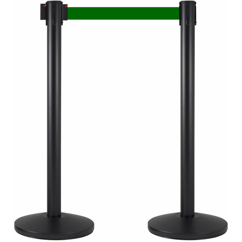 foto del prodotto 2 colonnine tendinastro 3 metri in metallo nero opaco 36x101 cm nastro verde