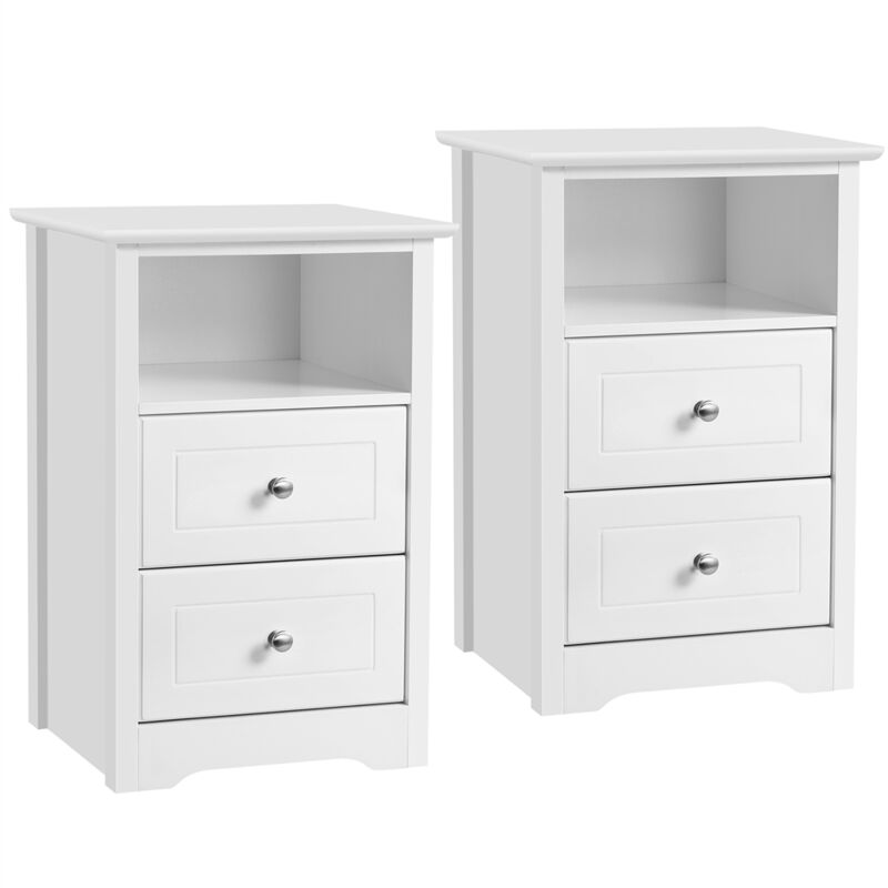 foto del prodotto 2 comodini camera da letto moderni comodino cameretta con 2 cassetti in stile shabby chic tavolino lato bianco tavolino da letto 60 x 40 x 35 cm