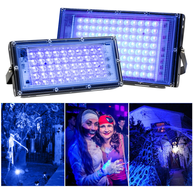foto del prodotto 2 confezioni da 100 w uv led black light, ip65 impermeabile, lampada led ultravioletta, illuminazione d effetto per acquario, festa, vernice