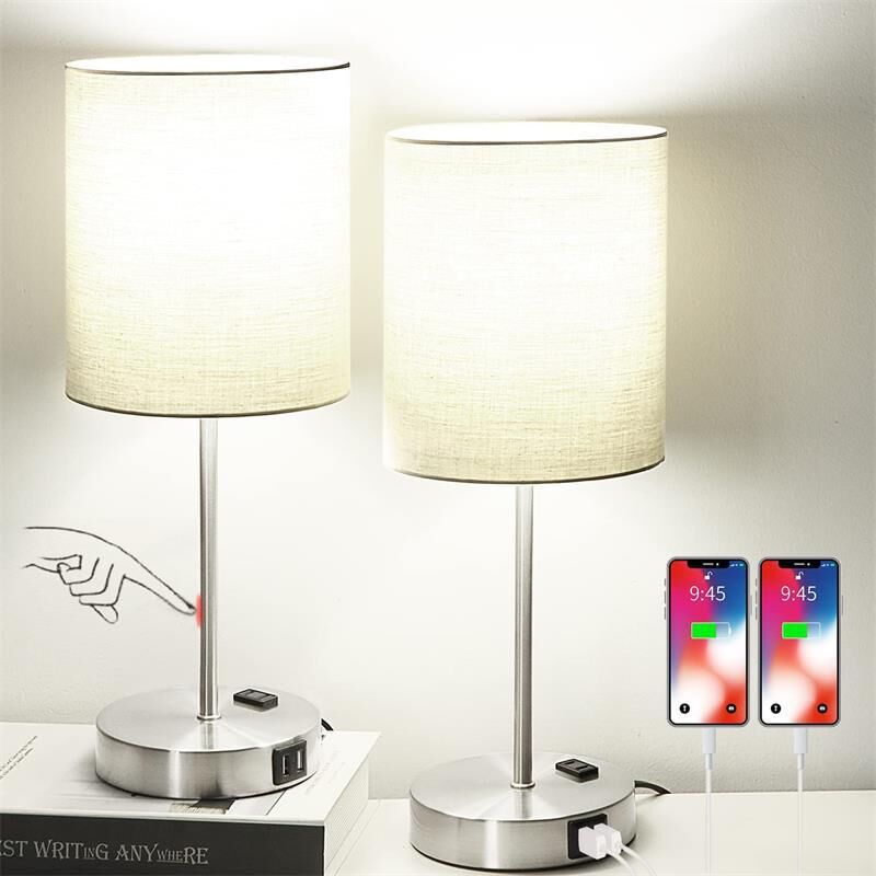 foto del prodotto 2 confezioni di lampade da scrivania con porta di ricarica usb, lampada da comodino con presa ca, lampada da scrivania moderna e minimalista con