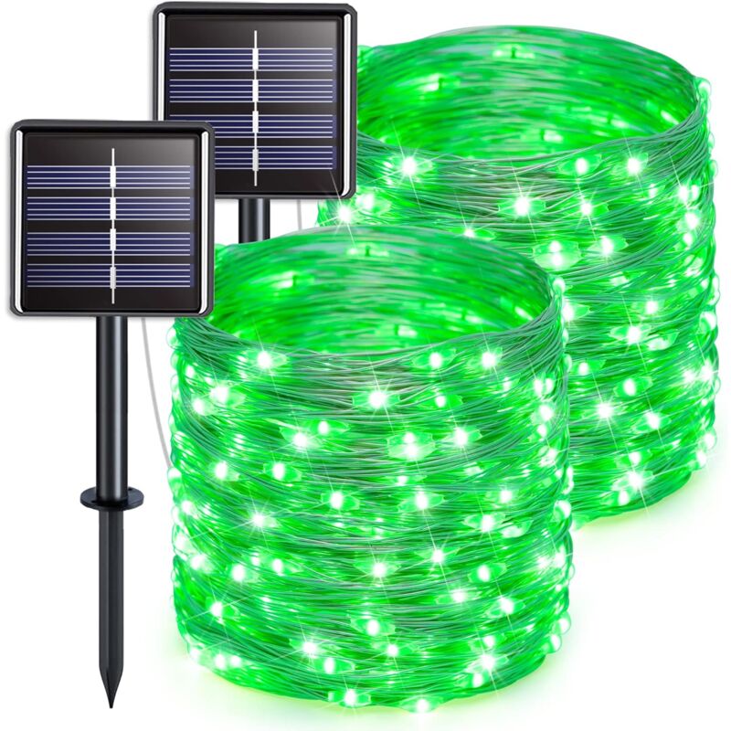 foto del prodotto 2 confezioni di luci solari a stringa, luci solari a led verdi impermeabili per esterni con 8 modalit , filo di rame per alberi, giardino, cortile,