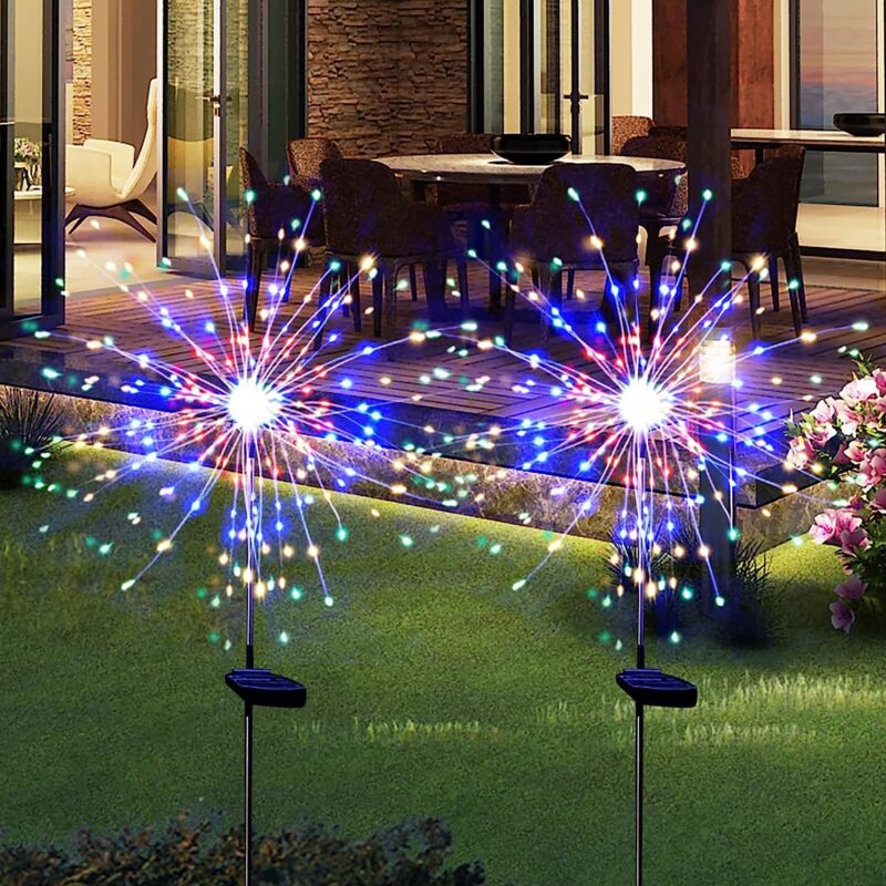 foto del prodotto 2 confezioni di luci solari da giardino, impermeabili, alimentate a energia solare, luci per fuochi d artificio, 120 led, luci solari scintillanti