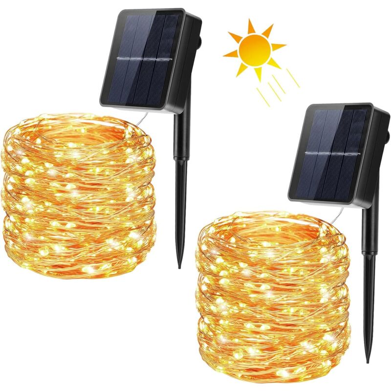 foto del prodotto 2 confezioni di luci solari per esterni, 22 m 200 led luci solari per esterni, 8 modalit , impermeabili, filo di rame, luci decorative per esterni