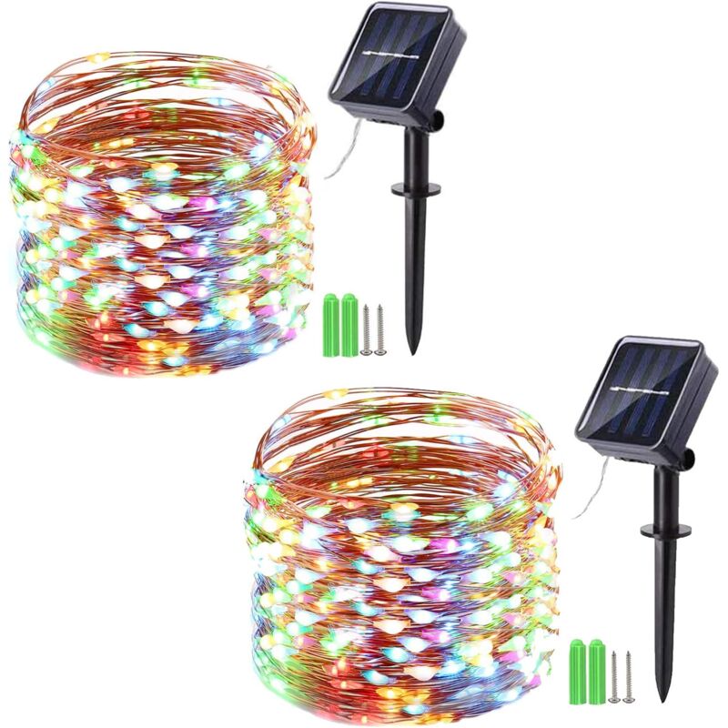 foto del prodotto 2 confezioni di luci solari per esterni, 33 piedi 100 led luci di natale solari in filo di rame con 8 modalit per decorazioni per alberi da giardino
