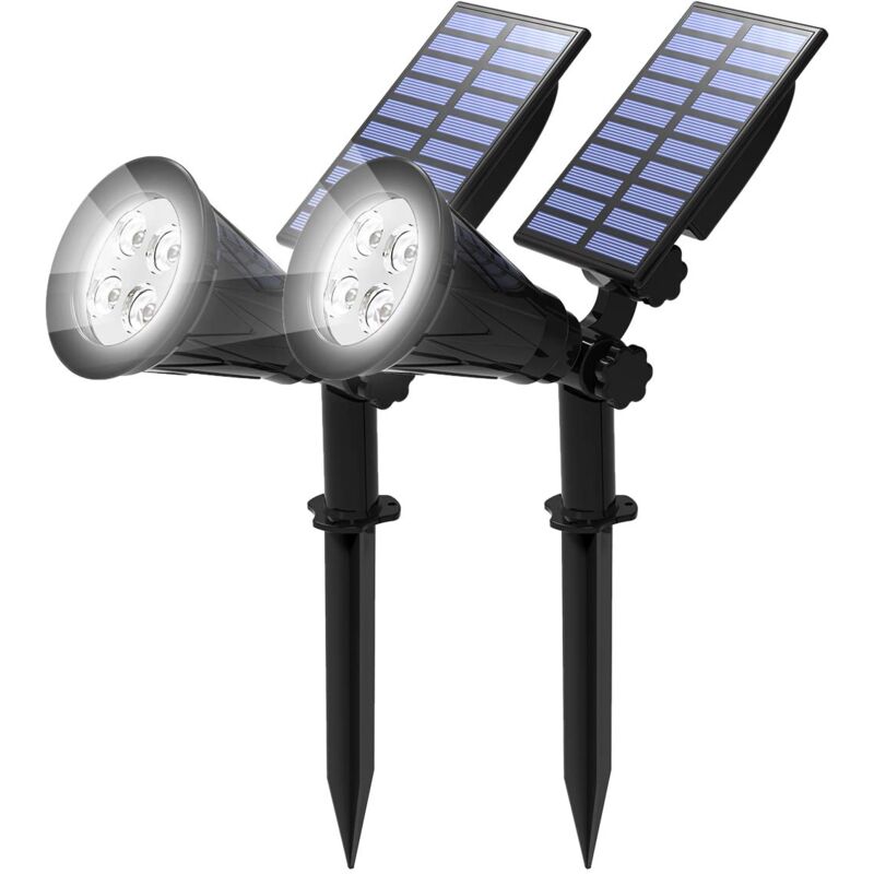 foto del prodotto 2 confezioni faretto solare a led, luce solare a 4 led, lampada da giardino esterna impermeabile, luce di sicurezza per illuminazione paesaggistica