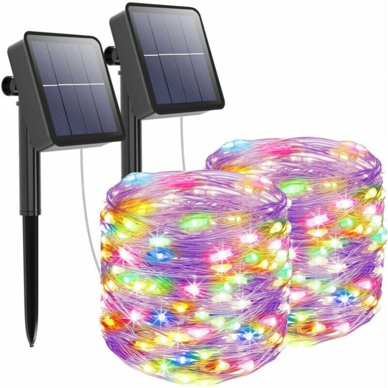 foto del prodotto 2 confezioni luci solari a stringa da 12 m con 100 led, impermeabili per esterni, 8 modalit , luci decorative per giardino, patio, cortile, natale,
