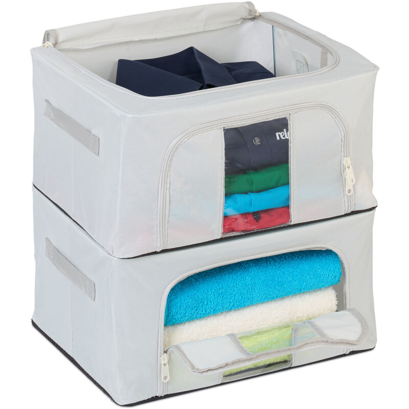 foto del prodotto 2 contenitori per armadio con cerniera, organizer sotto letto porta vestiti, cambio stagione, hlp 20x40x30 cm relaxdays