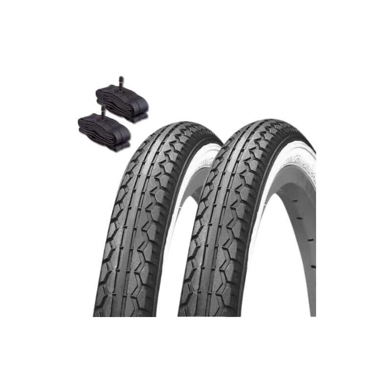 foto del prodotto 2 copertoni 20 x 1.75 47 406 camere d aria con valvola schrader america bianco neri gomma x graziella city bike stradale