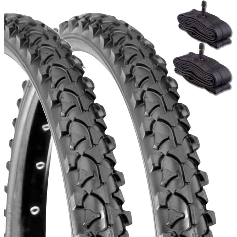 foto del prodotto 2 copertoni mtb 26 x 1.90 + camere d'aria schrader america pneumatici neri bici bicicletta mountain bike 47-559