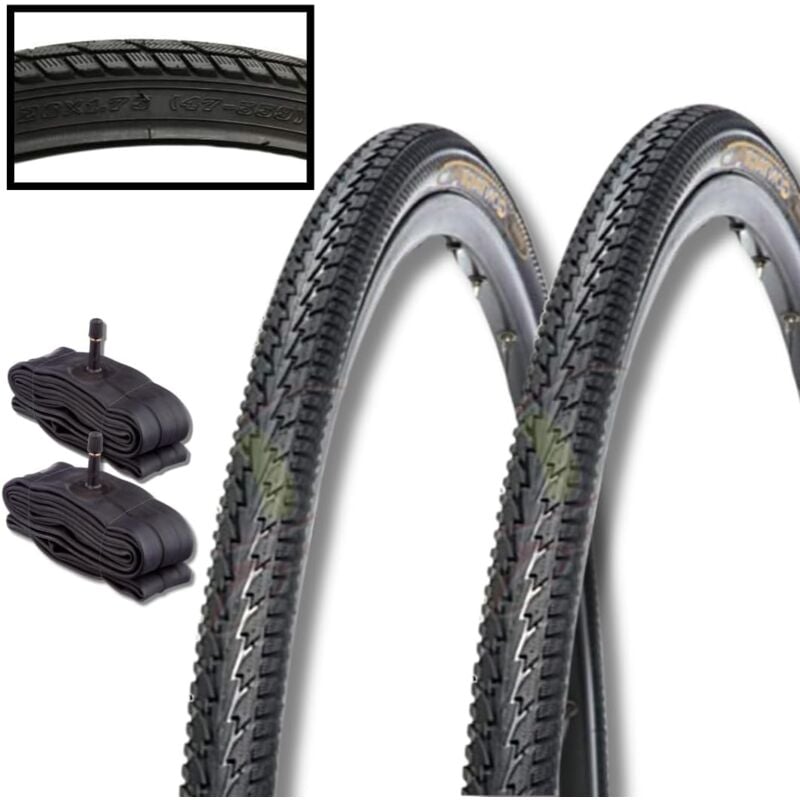 foto del prodotto 2 copertoni neri 26 x 1.75 47 559 2 camera d aria schrader america mtb mountain bike bicicletta slick stradale