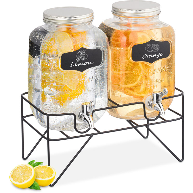 foto del prodotto 2 dispenser in vetro per bevande, erogatore da 4 l con rubinetto e supporto, distributore acqua e limonate relaxdays
