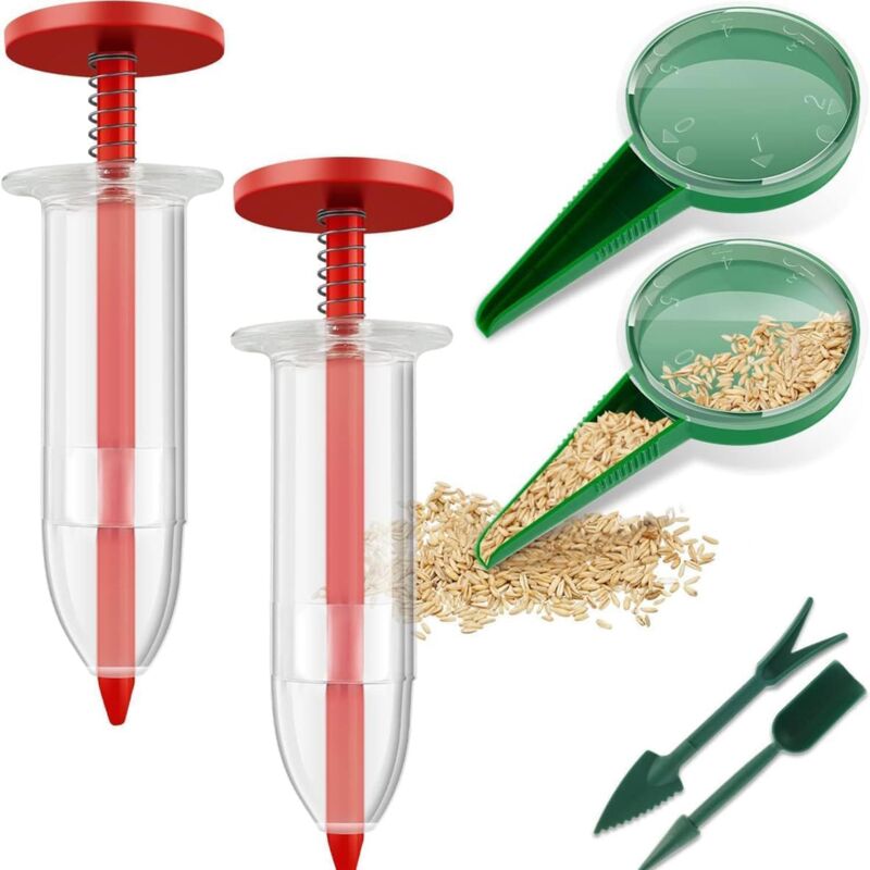 foto del prodotto 2 dispenser per semi, 6 mini seminatrici per semi, seminatrice per semi, seminatrice manuale per semi da giardino, strumento per semina di piccoli