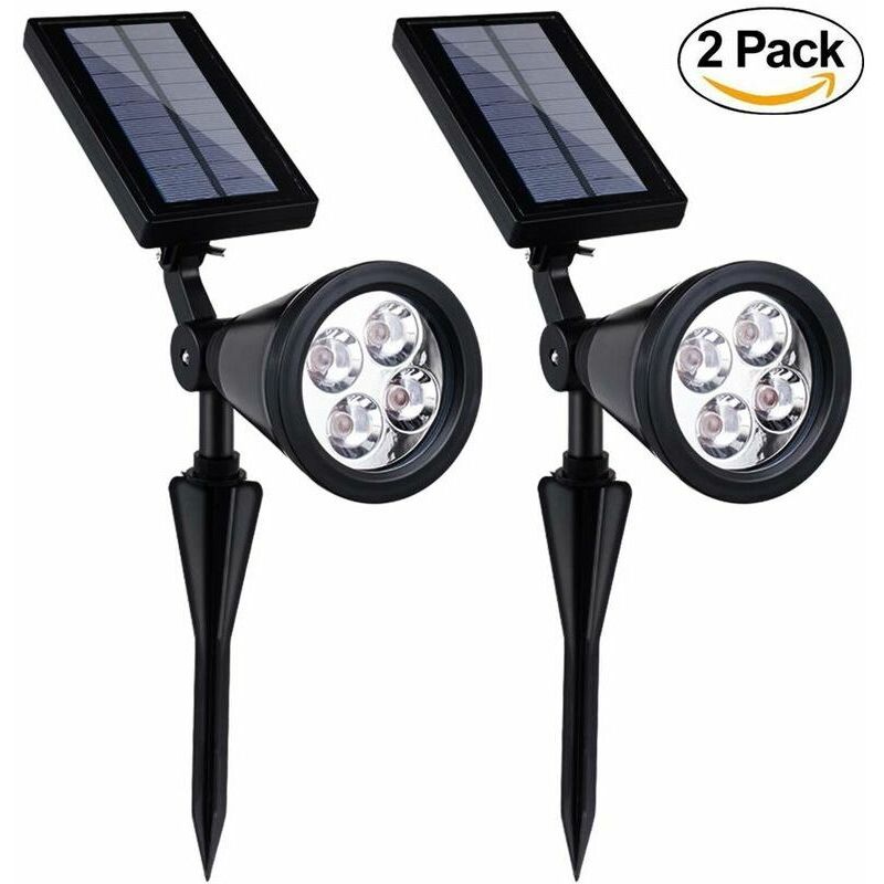 foto del prodotto 2 faretti solari da giardino, 4 led monocolore, sensore di luminosit e buio, luci solari da giardino per patio, percorso, prato e giardino,