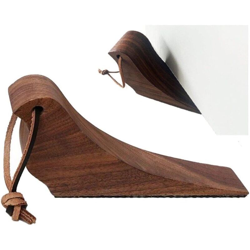 foto del prodotto 2 fermaporta in legno, fermaporta in legno a forma di uccello carino per il fondo della porta, fermaporta con cinturino in pelle, fermaporta