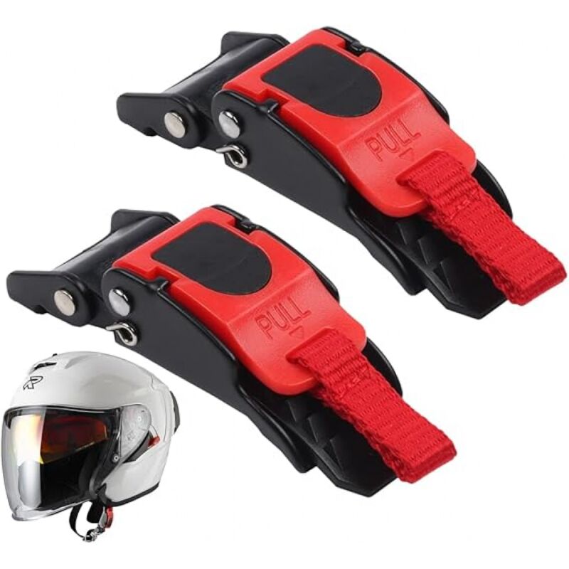foto del prodotto 2 fibbie per casco a sgancio rapido per bici, moto, casco da moto, fibbie a sgancio rapido con cinturino per casco da moto bici sollbry