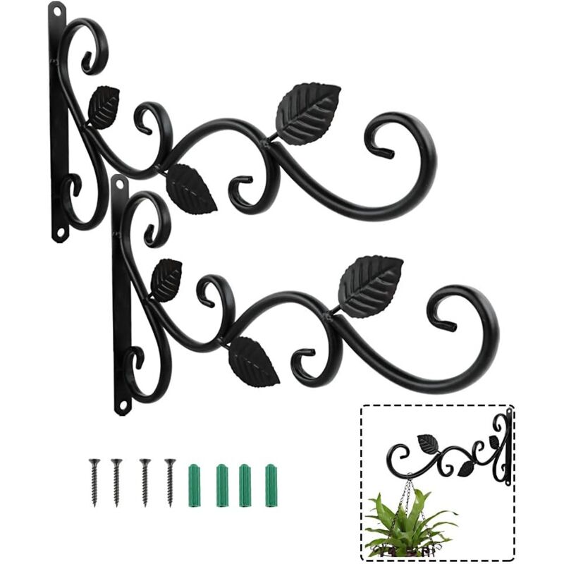 foto del prodotto 2 ganci da parete per piante, supporto per vasi di fiori, a forma di foglia, da appendere alla parete per giardino, balcone, lanterna, cancello,