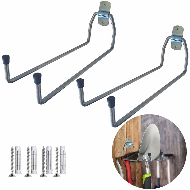 foto del prodotto 2 ganci doppi da muro ganci per garage porta attrezzi da parete 28cm parpyon