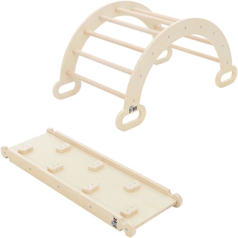 foto del prodotto 2 in 1 arco da arrampicata con scivolo per bambini altalena arco con rampa in legno naturale struttura da arrampicata per interni per ragazzi da 1