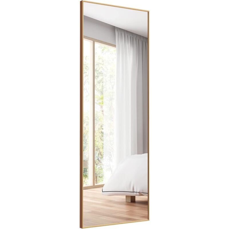 foto del prodotto 2 in 1 specchio lungo da parete, specchio a figura intera con telaio rettangolare in alluminio e vetro antiesplosione, specchio da terra per ingresso