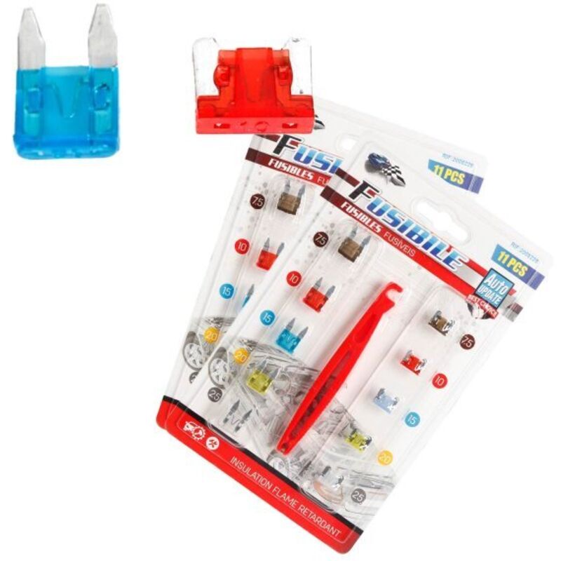 foto del prodotto 2 kit di 10 fussibili lunghi e corti per auto camion camper 7.5a 10a 15a 20a 25a con pinza fusibile