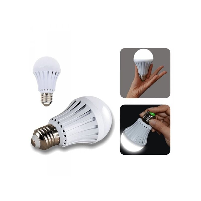 foto del prodotto 2 lampade led e27 a60 luce emergenza 7w ricaricabile intelligente anti blackout gancio incluso
