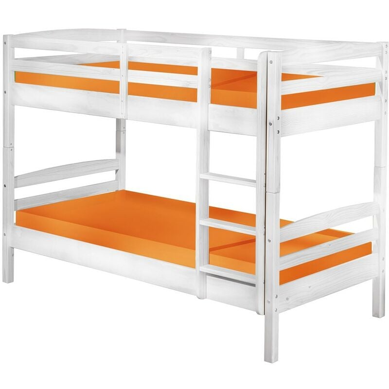 foto del prodotto 2 letti singoli a doghe castello 90x190 bianco pino scala per cameretta bambini
