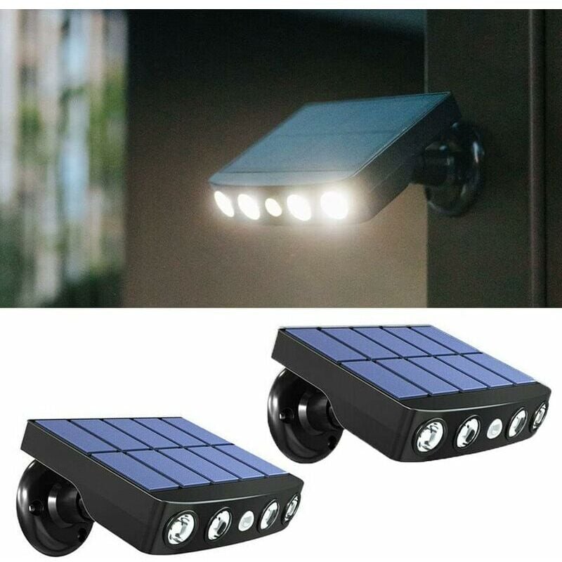 foto del prodotto 2 luci da parete solari di sicurezza per esterni con sensore di movimento pir, ip65 impermeabili, faretti girevoli a 360 gradi, illuminazione esterna