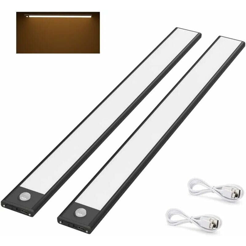 foto del prodotto 2 luci per armadio a led da 40 cm, sensore di movimento magnetico ricaricabile tramite usb, 3 modalit di illuminazione, lampada portatile per