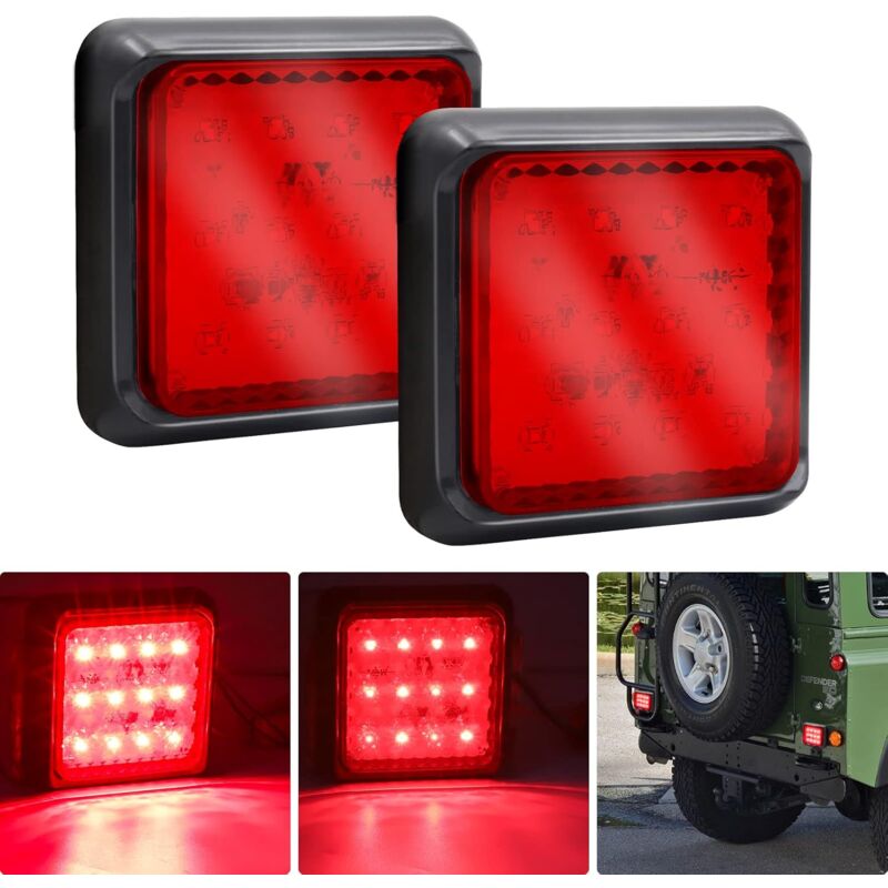 foto del prodotto 2 luci posteriori a led per rimorchi, luci per rimorchi a led quadrate da 24 v, luci di stop posteriori bianche, fendinebbia per