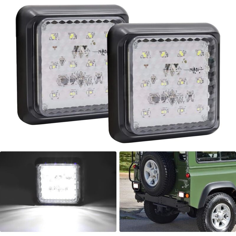 foto del prodotto 2 luci posteriori a led per rimorchio, luci per rimorchio a led quadrate bianche da 24 v, luci di stop posteriori, fendinebbia per