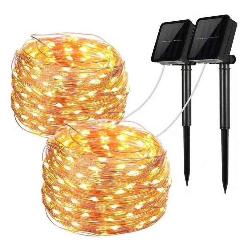 foto del prodotto 2 luci solari a catena, 10 m, 100 led, 8 modalit , protezione ip65, adatte per alberi di natale, giardini, balconi, decorazioni