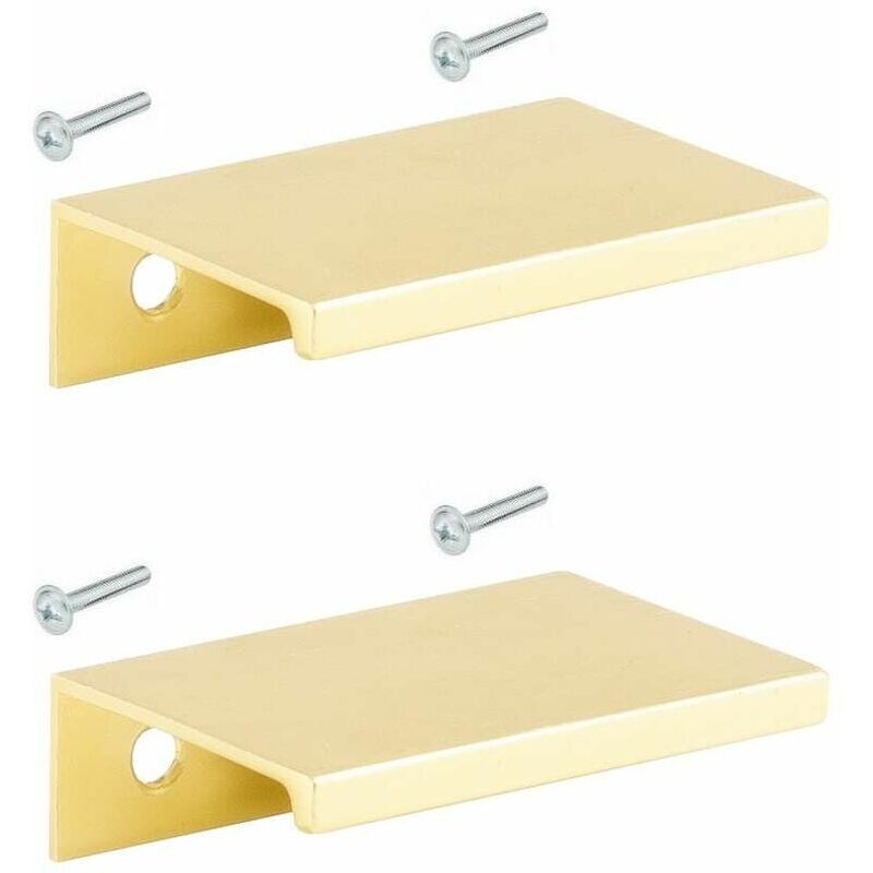 foto del prodotto 2 maniglie per mobili in acciaio finitura oro spazzolato, 116 mm, passo 96 mm, da avvitare, design oro, extra piatte, moderne, per cucina, bagno,