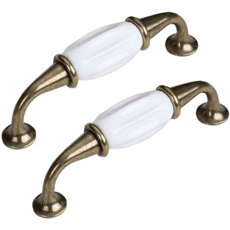 foto del prodotto 2 maniglie per mobili in ceramica bianca per mobili da cucina, guardaroba, cassetti, ecc., lega di zinco, distanza fori 96 mm sollbry