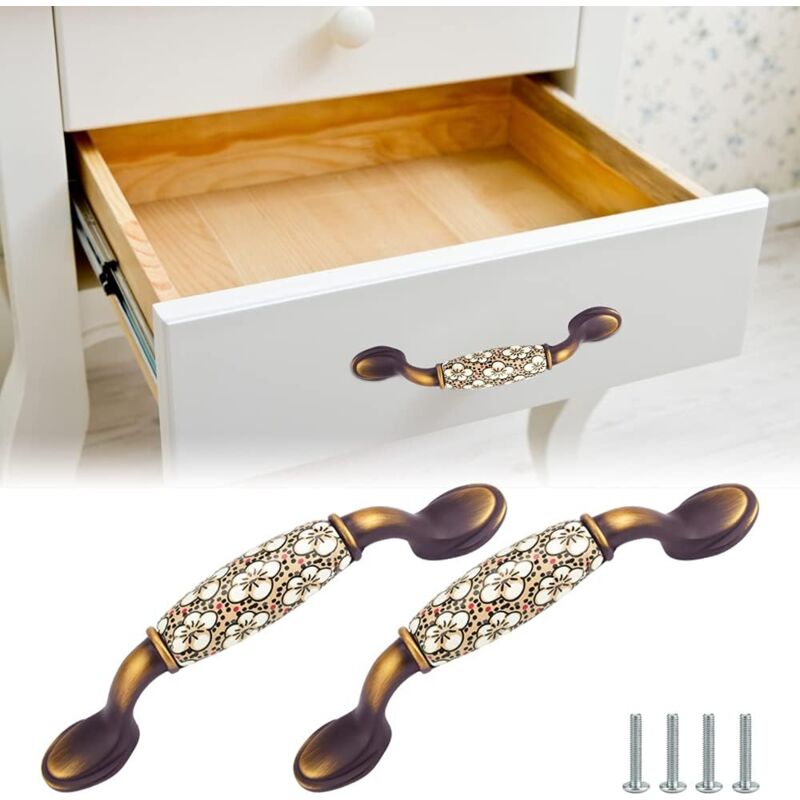 foto del prodotto 2 maniglie per mobili in lega di zinco vintage per mobili da cucina e cassetti del bagno, ottone bebusingoto