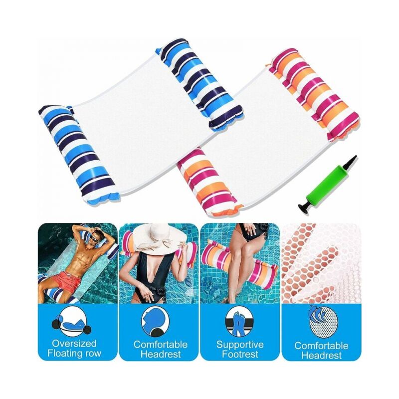 foto del prodotto 2 materassi gonfiabili per piscina accessori gonfiabili per piscina 4 in 1 amaca per piscina blu e arancione 