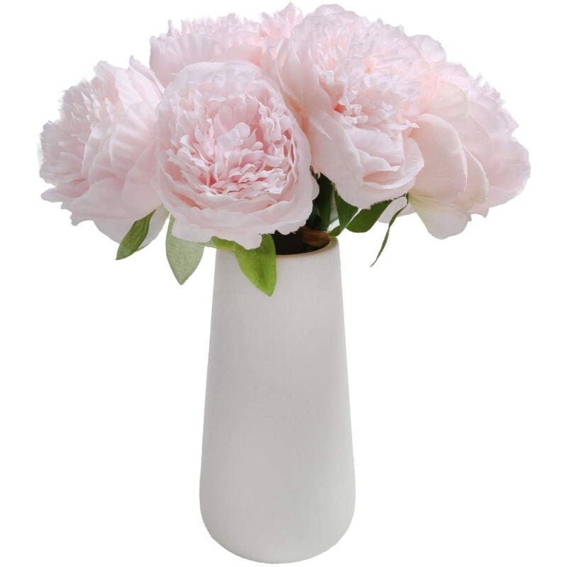 foto del prodotto 2 mazzi di fiori di peonia artificiali 10 teste di foglie di fiori di seta per casa, ufficio, matrimonio, festival, bar, arredamento rosa chiaro 