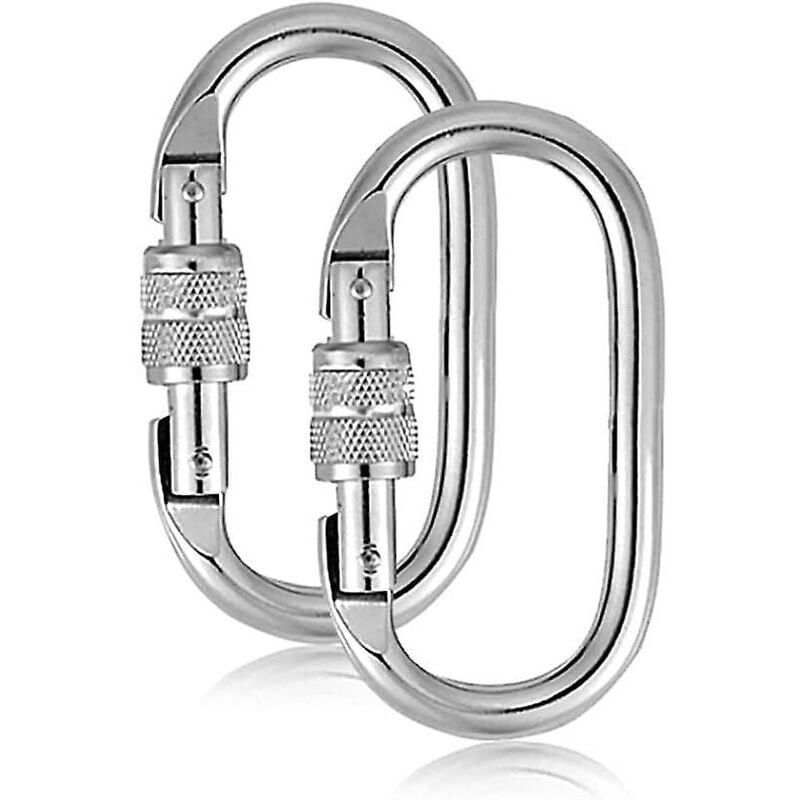 foto del prodotto 2 moschettoni da arrampicata in acciaio inox a forma di o da 25 kn con tenditore, adatti per arrampicata, discesa in corda doppia, amache, guinzagli