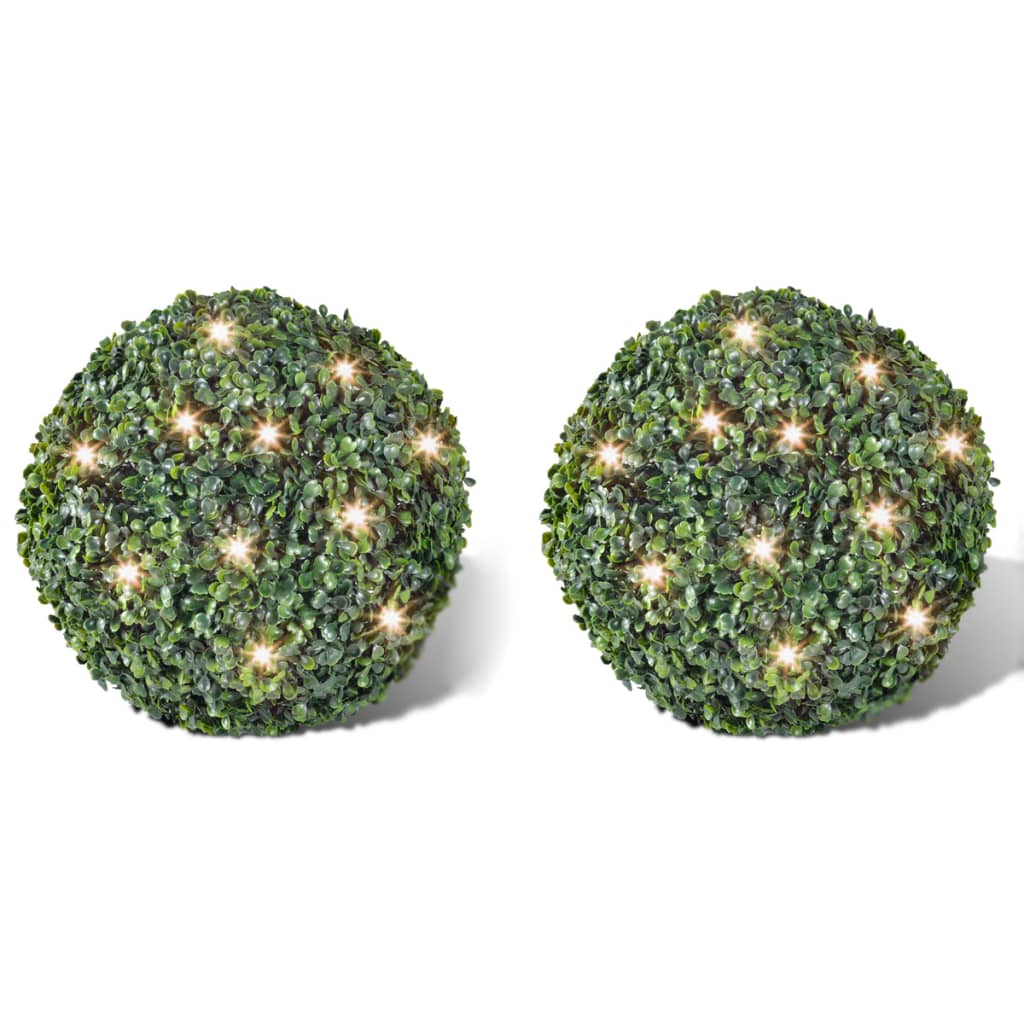 foto del prodotto 2 palle topiarie foglie artificiali in legno di bosso 27 cm led solare cod mxl 63020