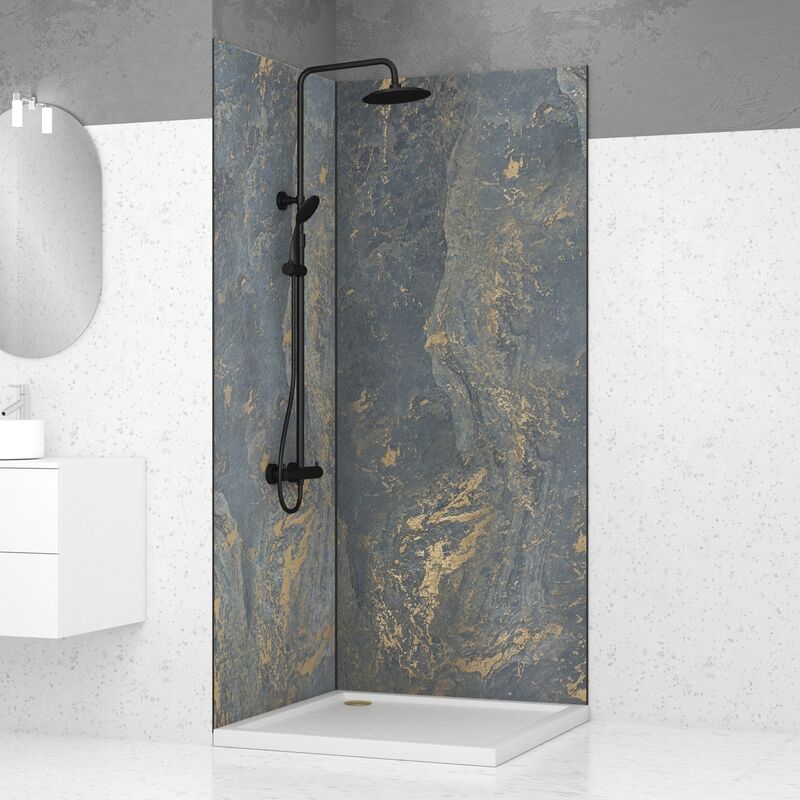 foto del prodotto 2 pannelli a parete pietra 90x210cm 'venus' + profili angolari e de finitura nera opaca - stone'it