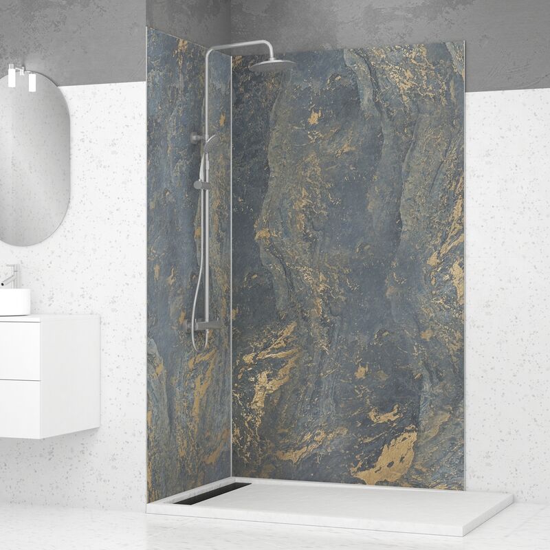 foto del prodotto 2 pannelli da parete pietra 90 120x210cm venus profili di giunzione e finitura cromata stone it