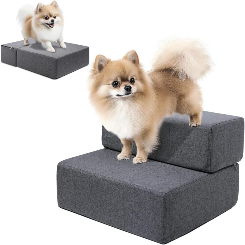 foto del prodotto 2 passaggi rampa per scale per cani per letti e divani, gradini modulari pieghevoli per cani di piccola taglia, grigio vercart