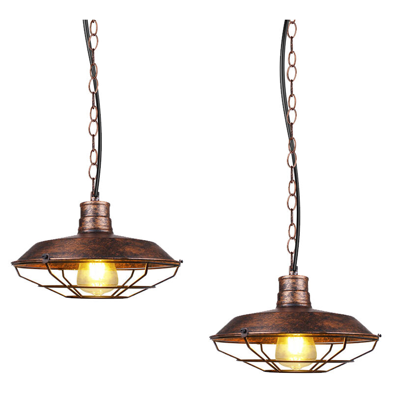 foto del prodotto 2 pezzi 26cm lampadario da soffitto design vintage industriale paralume in ferro e27 40w ruggine
