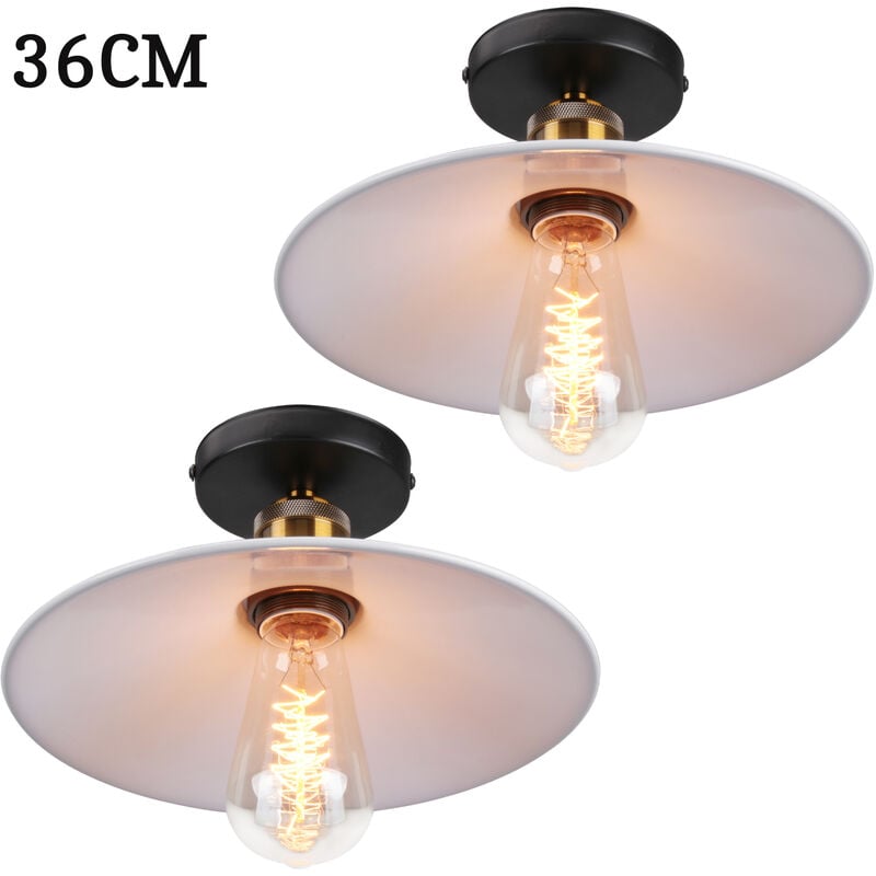 foto del prodotto 2 pezzi 36cm lampada da soffitto vintage retr e27 lampadario ferro forma di cappello per camera da letto scale soggiorno bianco