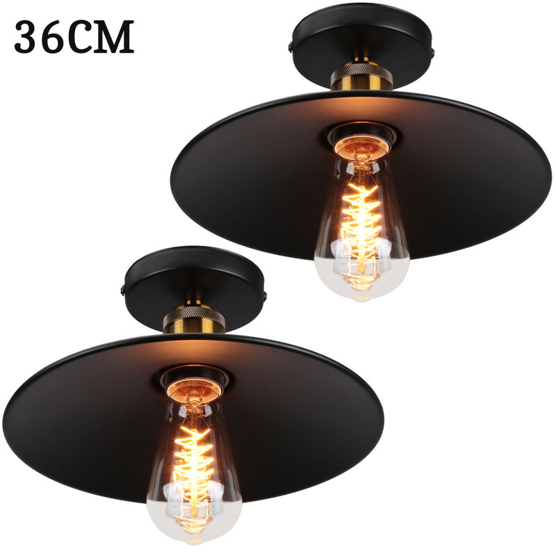 foto del prodotto 2 pezzi 36cm lampada da soffitto vintage retrò e27 lampadario ferro forma di cappello per camera da letto scale soggiorno nero