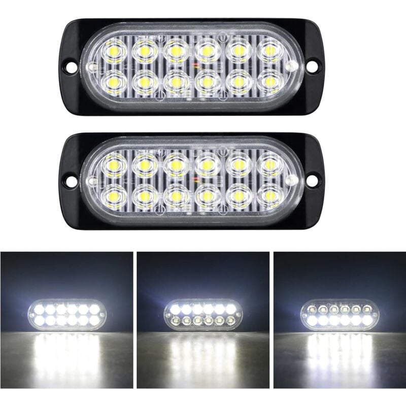 foto del prodotto 2 pezzi 4,3 pollici 12 led barra luminosa stroboscopica, 12v 24v lampeggiante polizia luci rimorchio, luce bianca