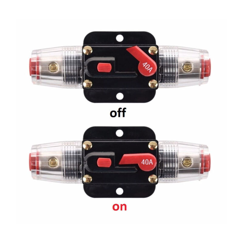 foto del prodotto 2 pezzi 40a fusibile di ripristino dell interruttore automatico in linea, 12v 24v dc 40a portafusibile di ripristino con ripristino manuale per la