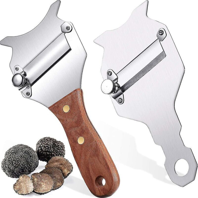 foto del prodotto 2 pezzi affetta tartufo lama regolabile manico in palissandro acciaio inox formaggio cioccolato tartufi rasoio taglia tartufo