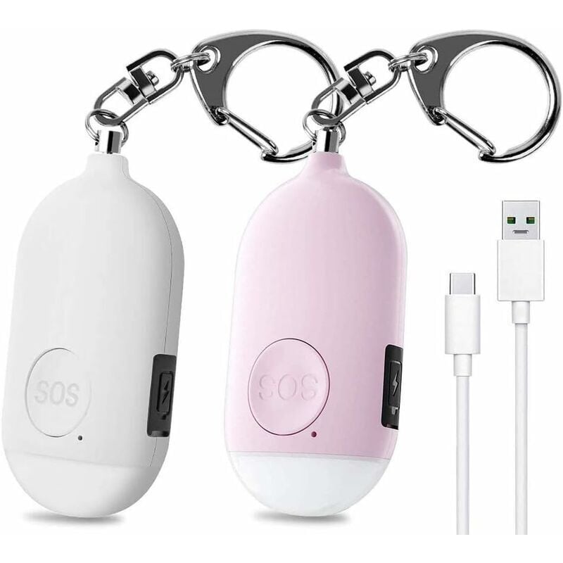 foto del prodotto 2 pezzi allarme emergenza personale 130 db, allarme di sicurezza ricaricabile con torcia a led allarme anti molestia, per donne bambini anziani
