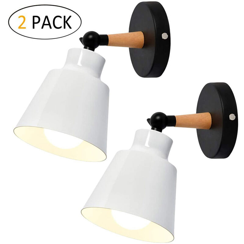 foto del prodotto 2 pezzi applique da parete interno, moderna lampada da parete con paralume regolabile e27 edison per soggiorno camera da letto sala da pranzo bianco 