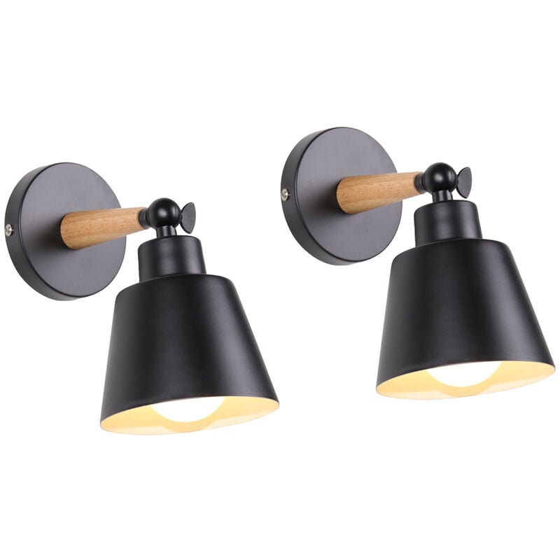 foto del prodotto 2 pezzi applique da parete interno, moderna lampada da parete con paralume regolabile e27 edison per soggiorno camera da letto sala da pranzo nero 